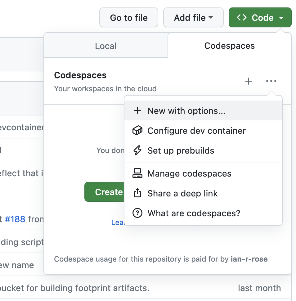 Create a new codespace