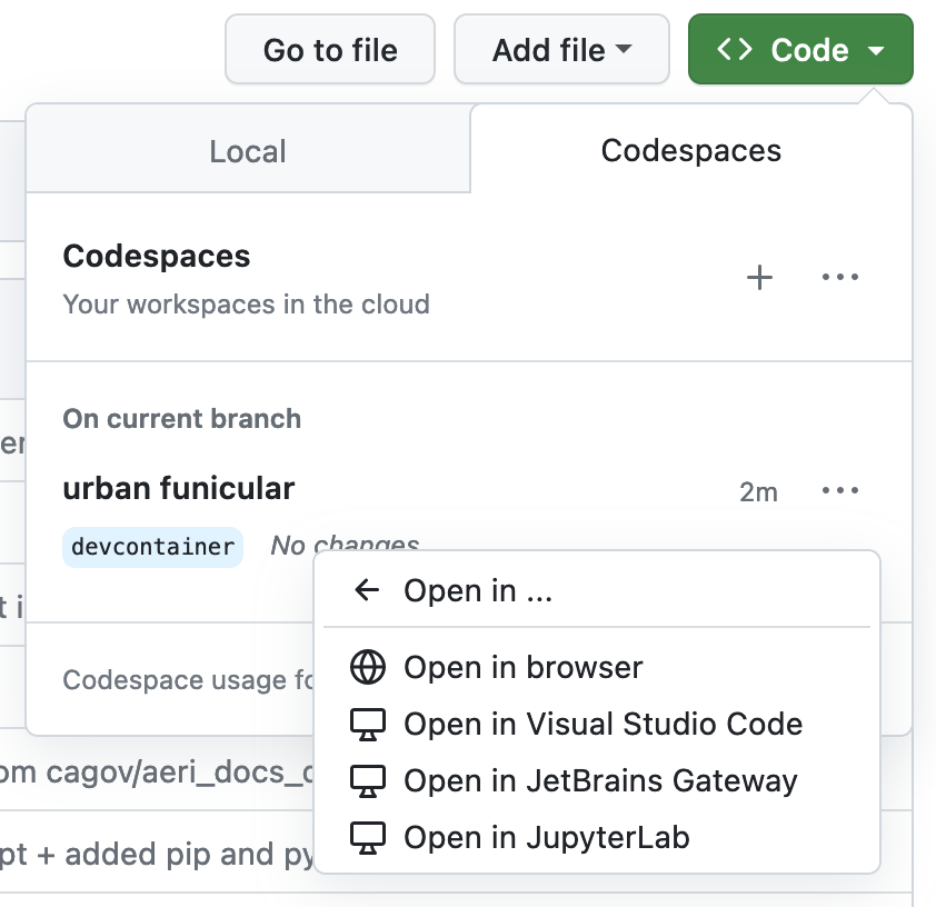 Launch codespace